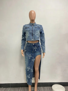 Cross denim skirt set