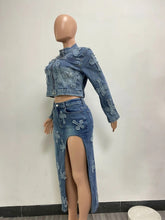 Load image into Gallery viewer, Cross denim skirt set
