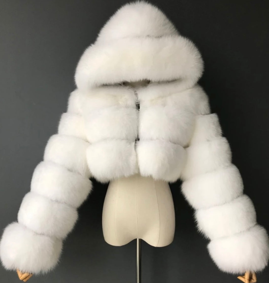 White crop faux furr