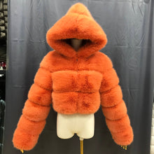 Load image into Gallery viewer, crop hooded faux furr
