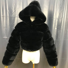 Load image into Gallery viewer, crop hooded faux furr
