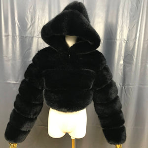 crop hooded faux furr