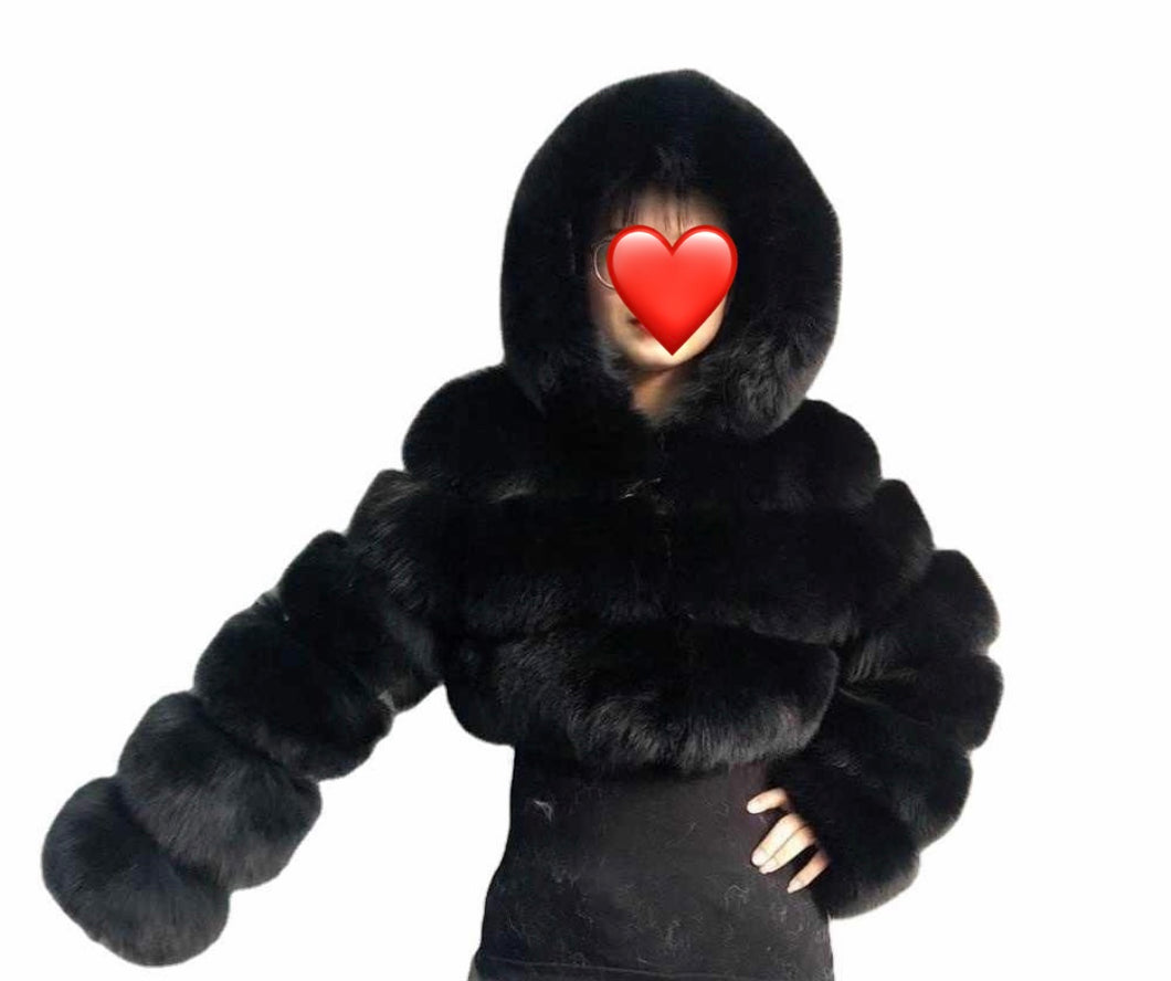 crop hooded faux furr