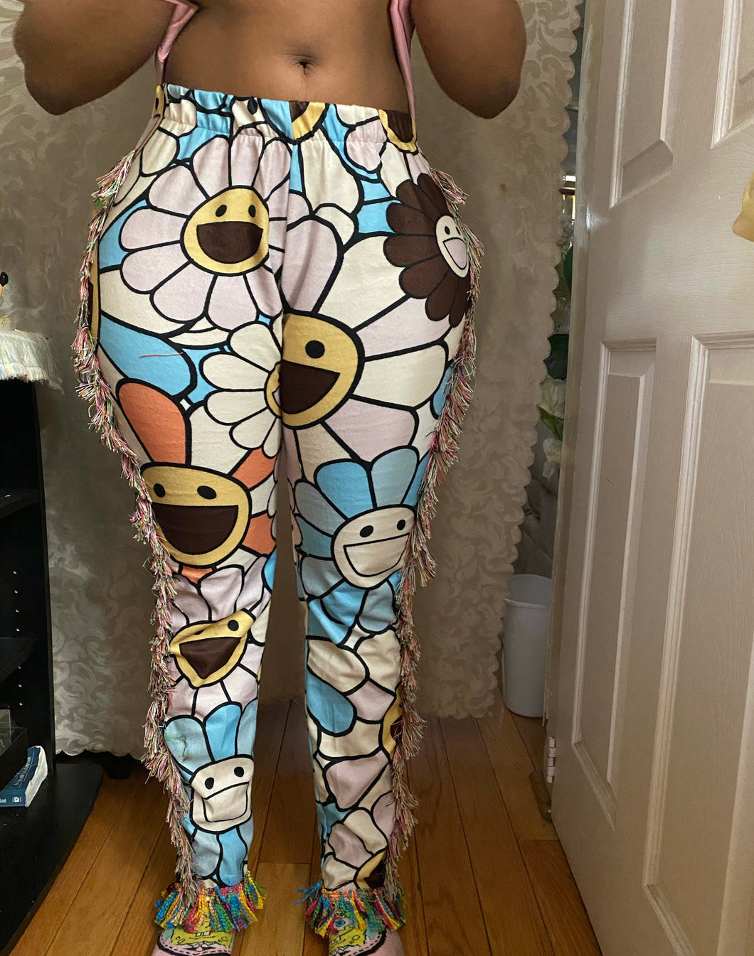 Sun flower shaggy pants