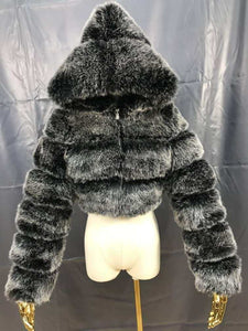 Grey faux furr bomber coat